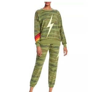 SOLD OUT RARE aviator nation crew- camo with neon yellow lightning bolt
